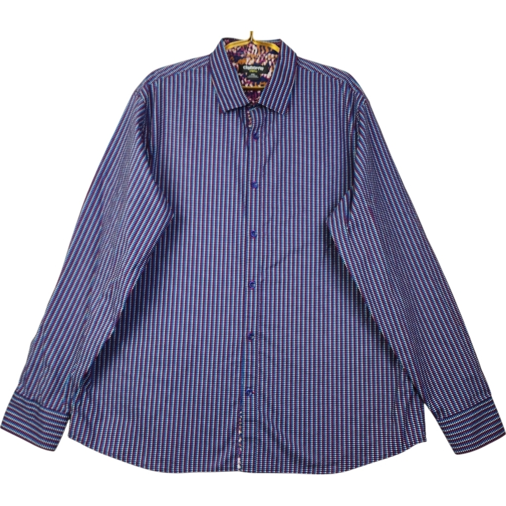 Liz Claiborne Stretch Mens Size XXL Multicolor Flip Cuff Design Button Shirt
